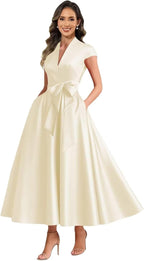 Light Champagne satin mother of the bride dress main color view