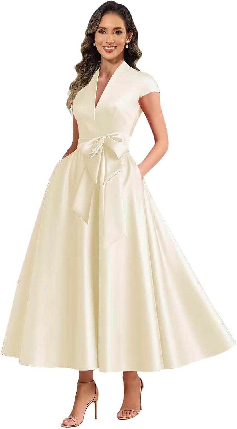 Light Champagne satin mother of the bride dress main color view