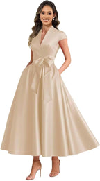 Champagne satin mother of the bride dress main color view