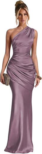 Wisteria one shoulder satin mermaid dress main color view