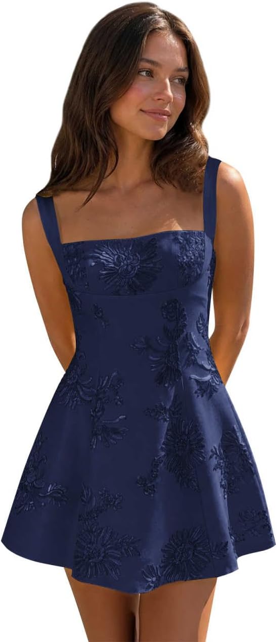 Navy Blue floral lace corset mini dress main color view