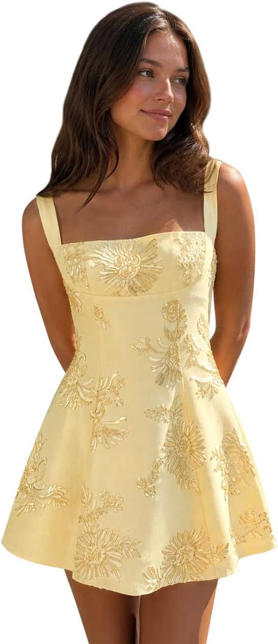 Gold floral lace corset mini dress main color view