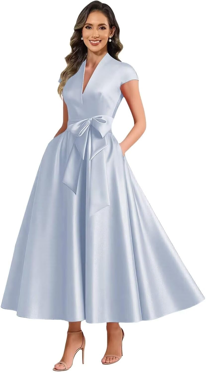 Light Blue satin mother of the bride dress main color view
