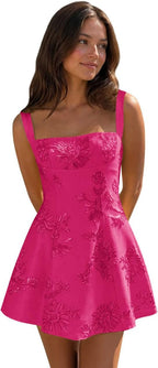 Hot Pink floral lace corset mini dress main color view