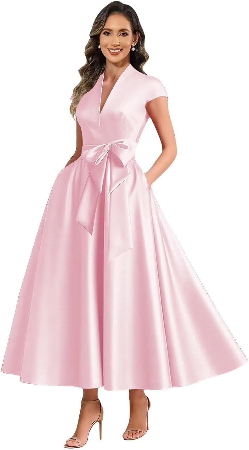 Light Pink satin mother of the bride dress main color view