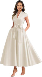 Cream satin mother of the bride dress main color view