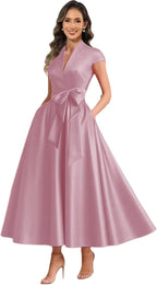 Rose Gold satin mother of the bride dress main color view