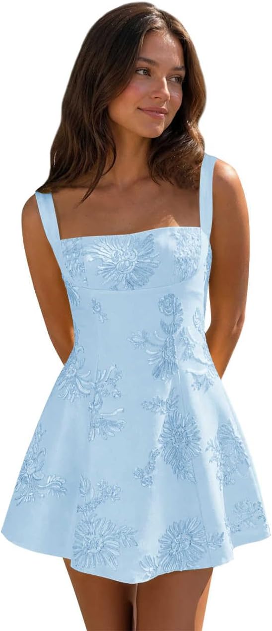 Light Blue floral lace corset mini dress main color view