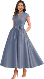 Dusty Blue satin mother of the bride dress main color view