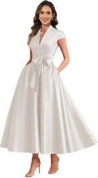 Ivory satin mother of the bride dress main color view