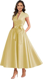 Yellow satin mother of the bride dress main color view