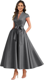 Grey satin mother of the bride dress main color view