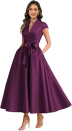 Plum satin mother of the bride dress main color view