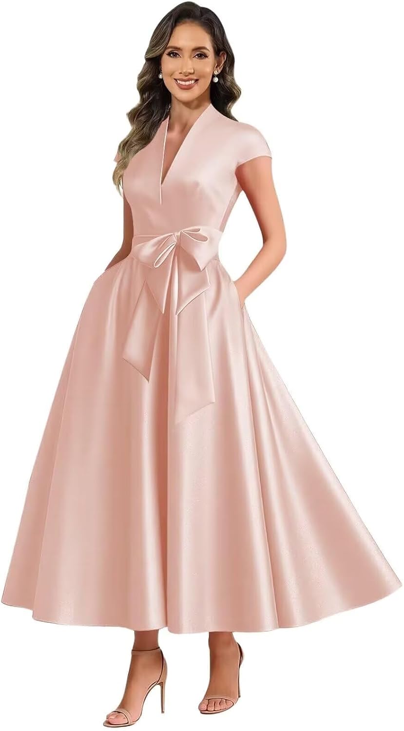 Blush satin mother of the bride dress main color view