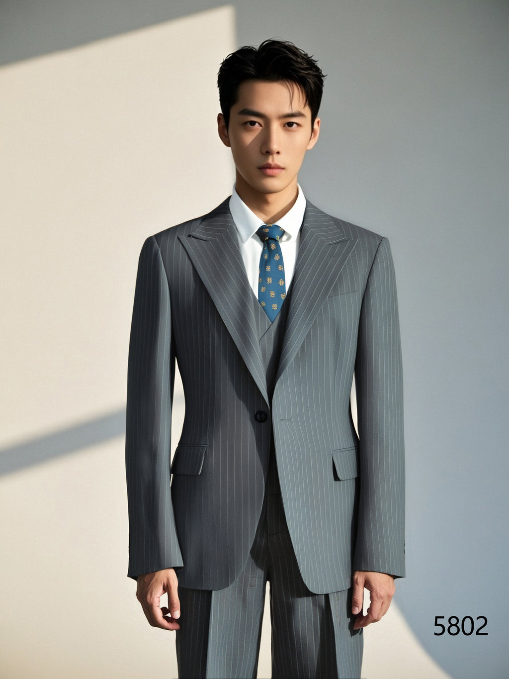 Charcoal Grey Pinstripe Wool 3-Piece Wedding Suit | Tailored Groom & Groomsmen Attire
