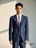 Navy Blue Pinstripe Wool 3-Piece Wedding Suit | Tailored Groom & Groomsmen Attire