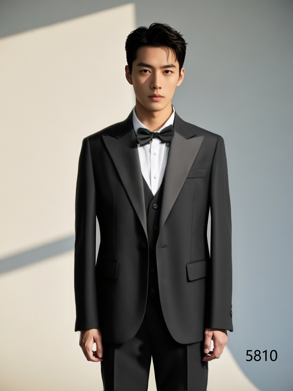Black Wool Tuxedo 3-Piece Wedding Suit | Tailored Groom & Groomsmen Attire