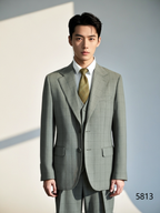 Light Grey Windowpane Check Wool 3-Piece Wedding Suit | Tailored Groom & Groomsmen Attire