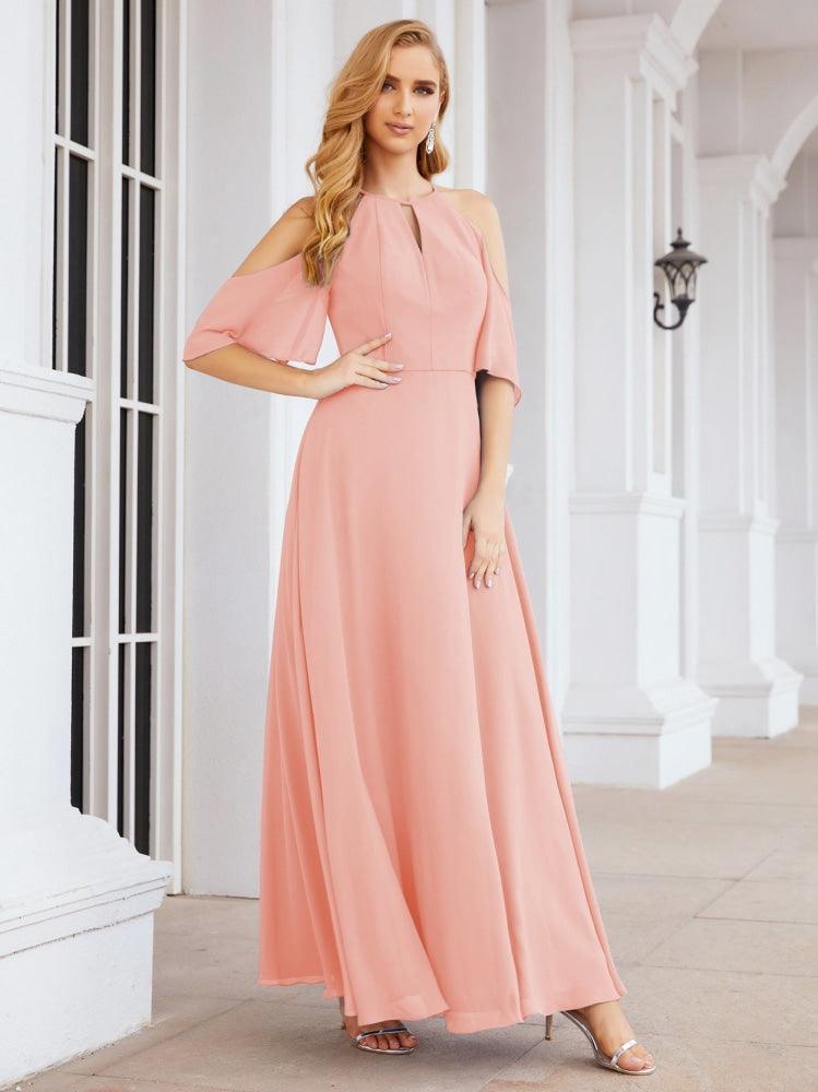Numbersea Cold Shoulder Bridesmaid Dresses A-Line Long Formal Evening Gowns 28074