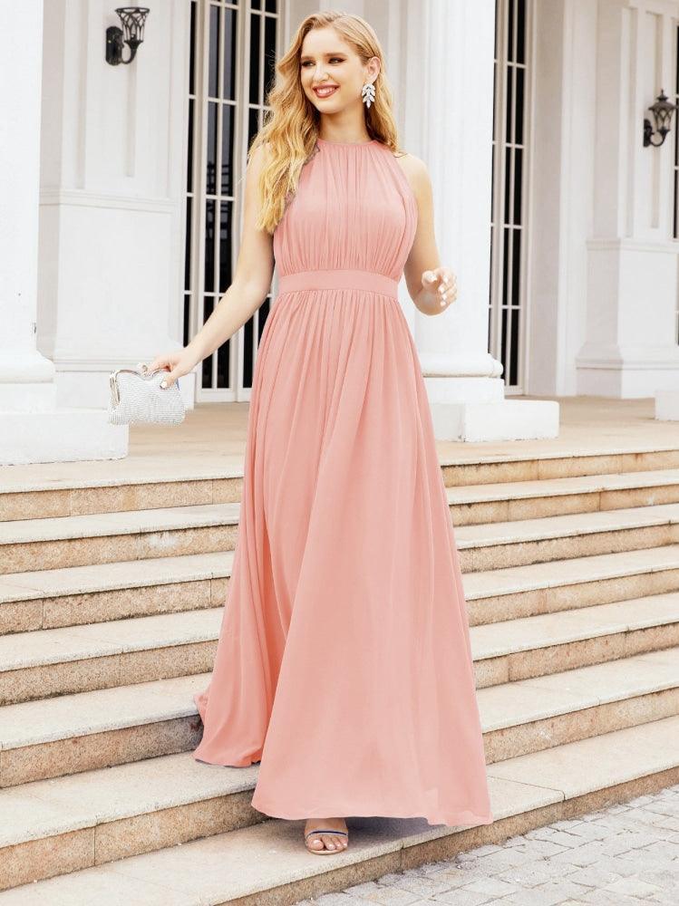 Numbersea Halter Bridesmaid Dress Empire Waist Formal Evening Prom Gown for Mother of The Bride 28030