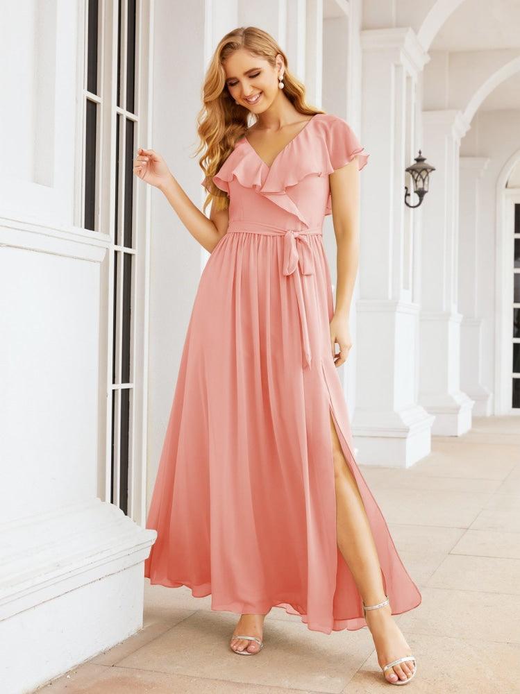 Bridesmaid Dresses with Flutter Sleeves Formal Evening Party Prom Gowns 28044