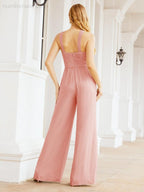 Numbersea Crisscross Neck Jumpsuit Formal Evening Dress Long Bridesmaid Dresses Bell-bottomed Pants 28033
