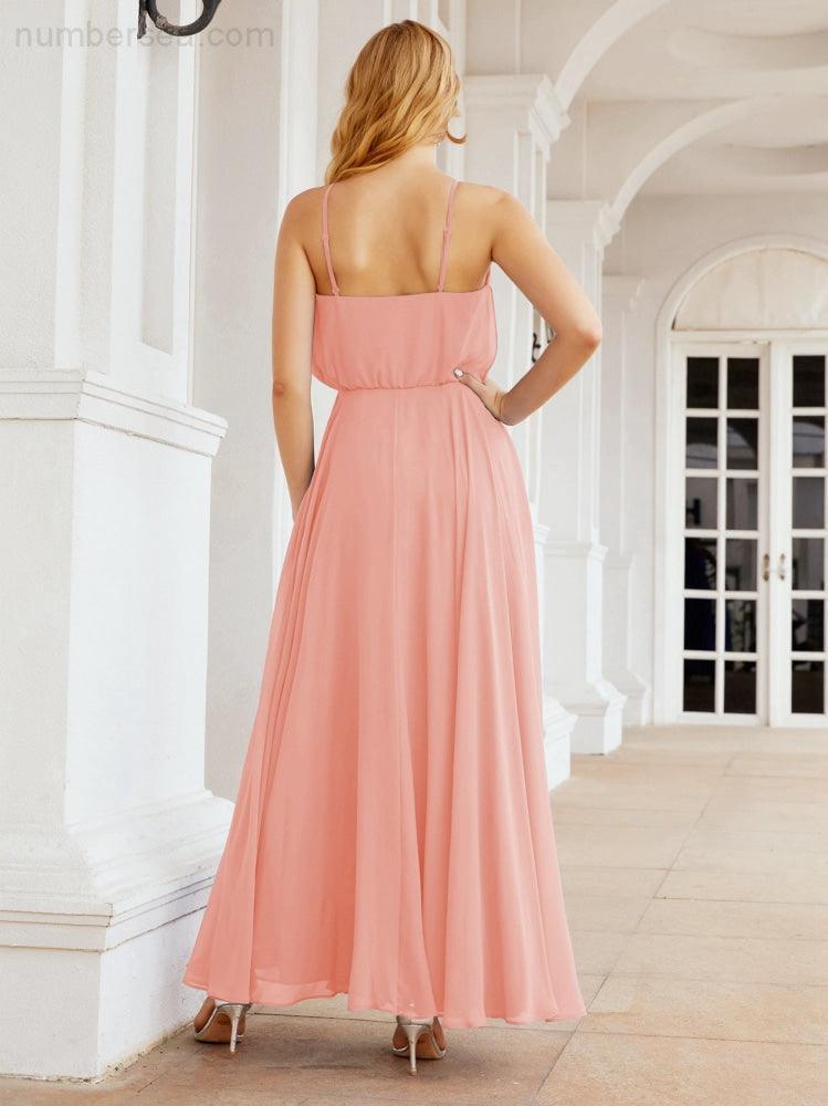 Numbersea  Halter Long Bridesmaid Dresses Formal A line Juniors Dress 28029