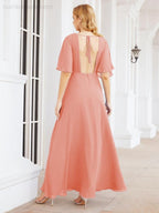 Numbersea V-Neck Bridesmaid Dress Chiffon Long Open Back Formal Dresses for Women Party Evening 28067