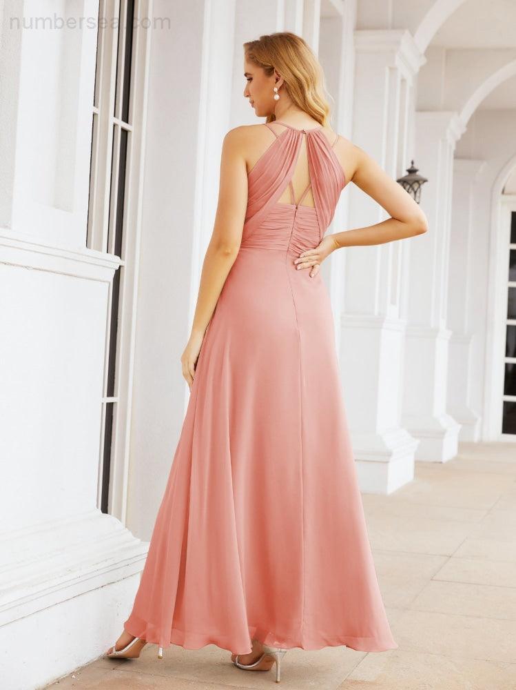 Numbersea Double Spaghetti Straps Bridesmaid Dresses for Women Long Formal Party Dress Side Split 28051