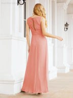 Formal Prom Gown Elegant V-Neck Sleeveless Bridesmaid Dresses for Wedding Party 28037