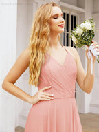 Numbersea Halter Chiffon Bridesmaid Dresses Wedding Appare Sleeveless Formal Prom Dress with Ruffled Back 28035