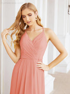 Numbersea Spaghetti Strap Bridesmaid Dresses V-Neck Long A-Line Formal Prom Gowns 28063