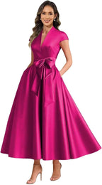 Fuchsia satin mother of the bride dress main color view