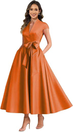 Orange satin mother of the bride dress main color view
