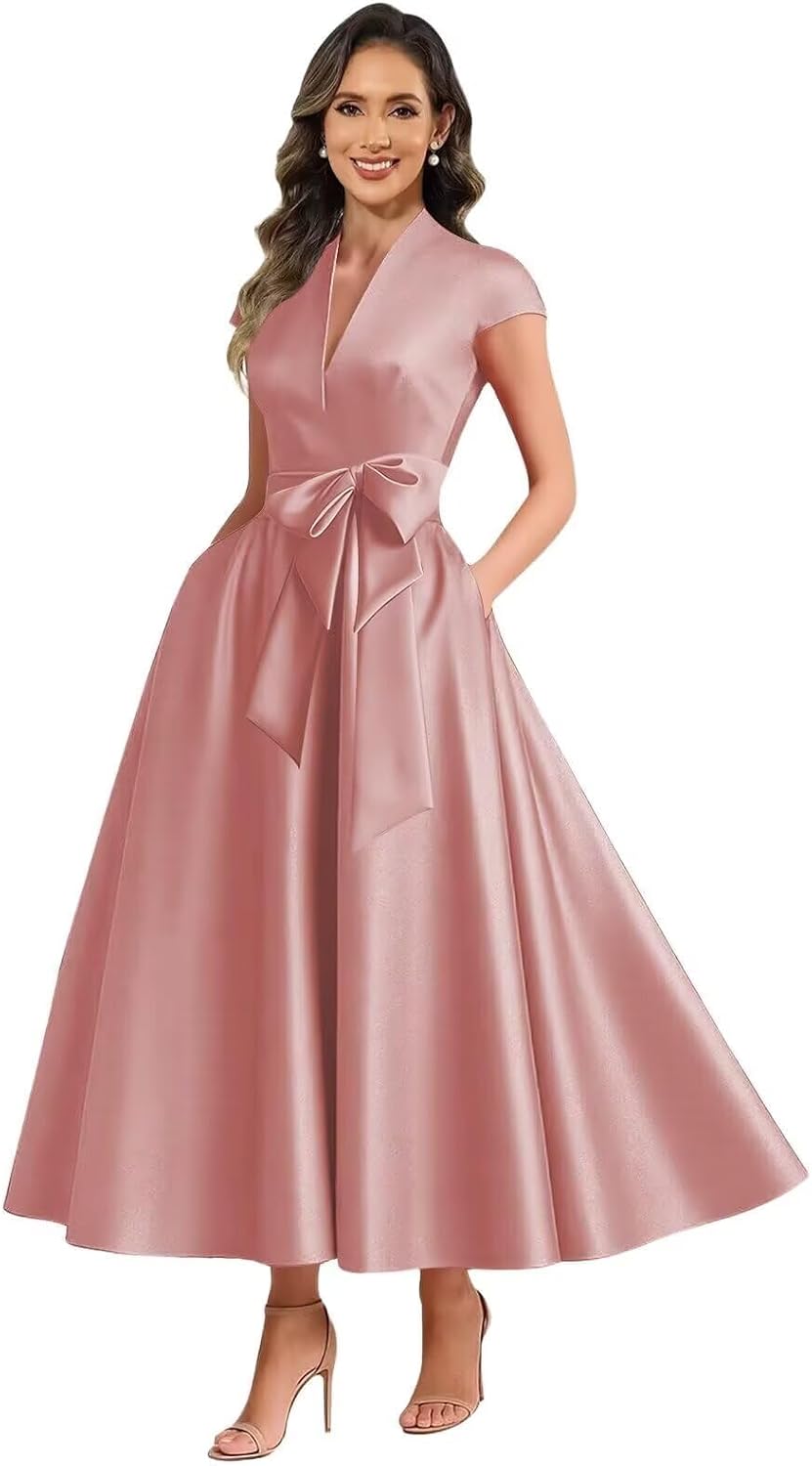 Dusty Rose satin mother of the bride dress main color view
