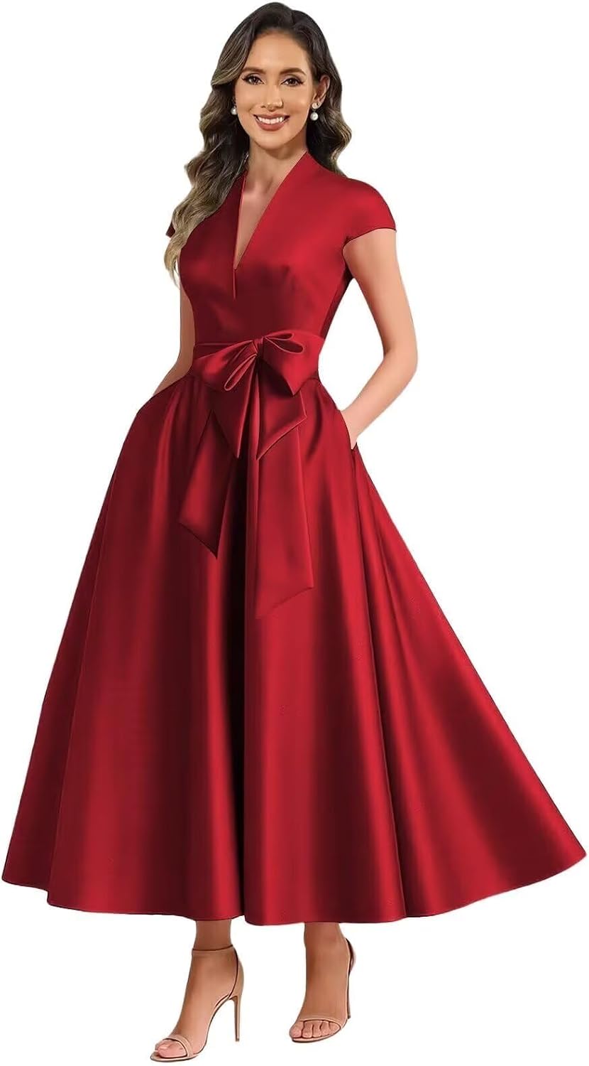 Wine Red satin mother of the bride dress main color view