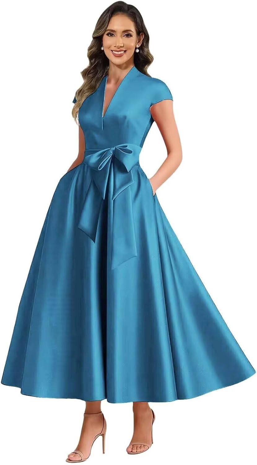 Ocean satin mother of the bride dress main color view