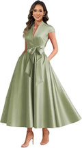 Sage satin mother of the bride dress main color view