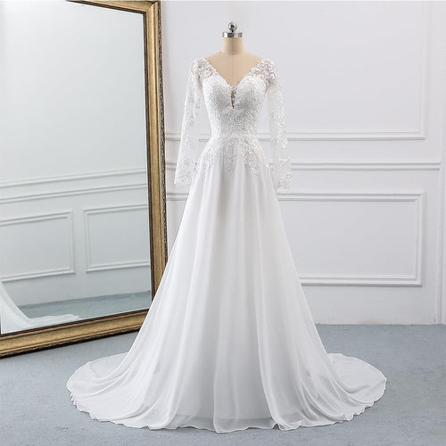 A-Line Long Sleeve Lace Wedding Dress with Corset Back - view 1