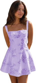 Lavender floral lace corset mini dress main color view