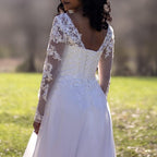A-Line Long Sleeve Lace Wedding Dress with Corset Back - view 9