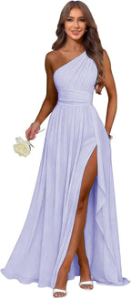 Lavender one shoulder chiffon formal dress main color view