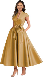 Gold satin mother of the bride dress main color view