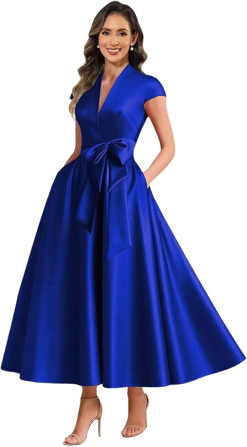 Royal Blue satin mother of the bride dress main color view