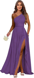 Pale Purple one shoulder chiffon formal dress main color view