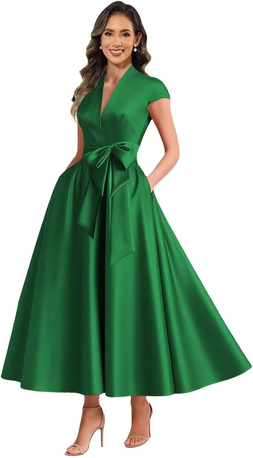 Emerald Green satin mother of the bride dress main color view
