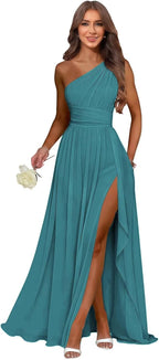 Ocean one shoulder chiffon formal dress main color view