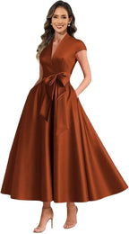 Burnt Orange satin mother of the bride dress main color view