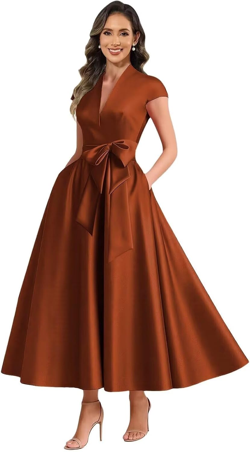 Burnt Orange satin mother of the bride dress main color view