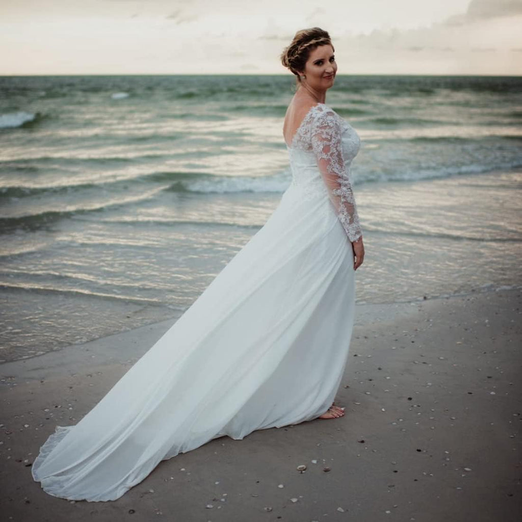 A-Line Long Sleeve Lace Wedding Dress with Corset Back - view 4